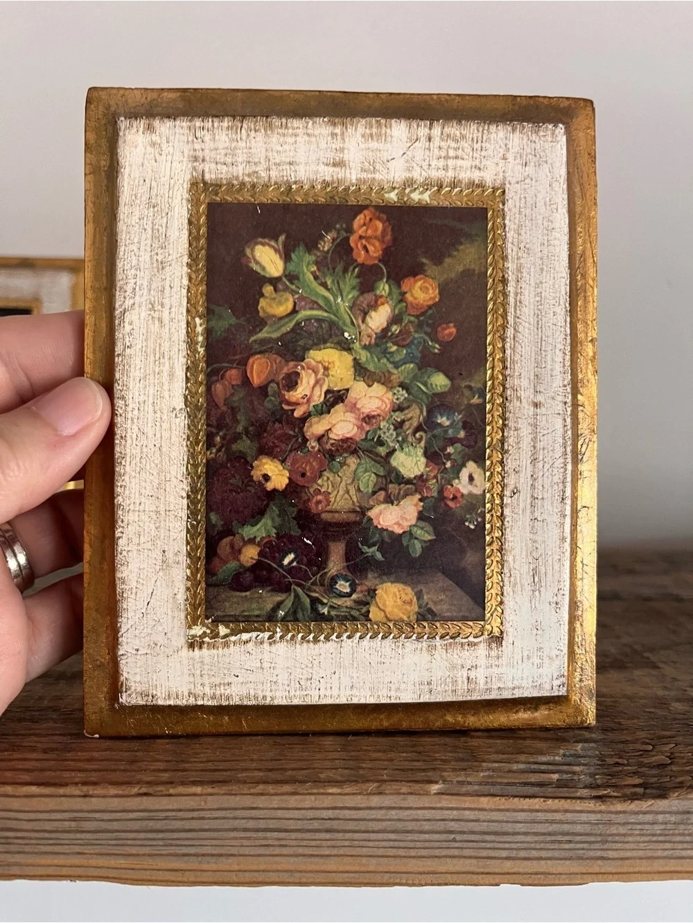 Set of 3 Italian Floral Wall Art Prints in Gold and Cream Frames